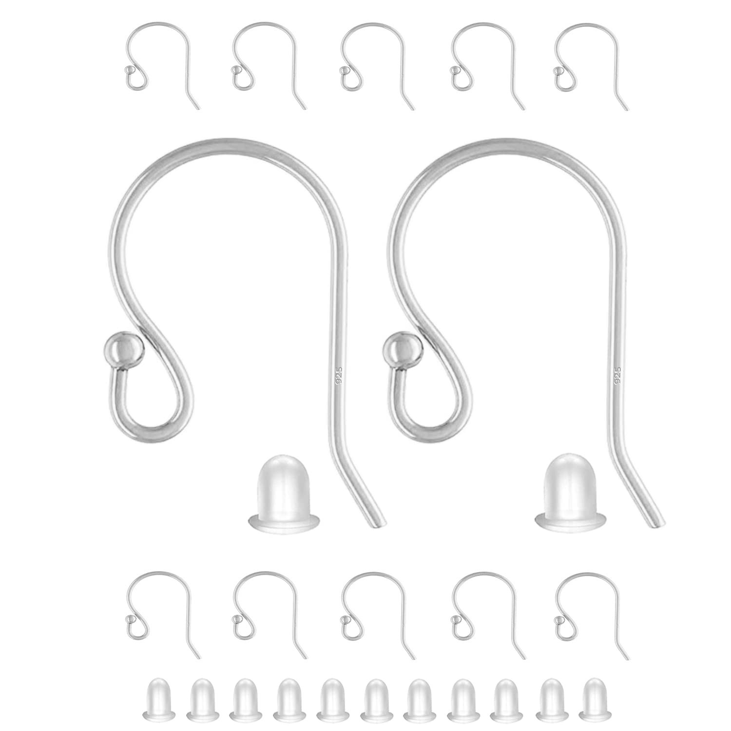 925 Sterling Silver Earring Hooks with Rubber Backs – 24pcs Jewelry Making Suppl