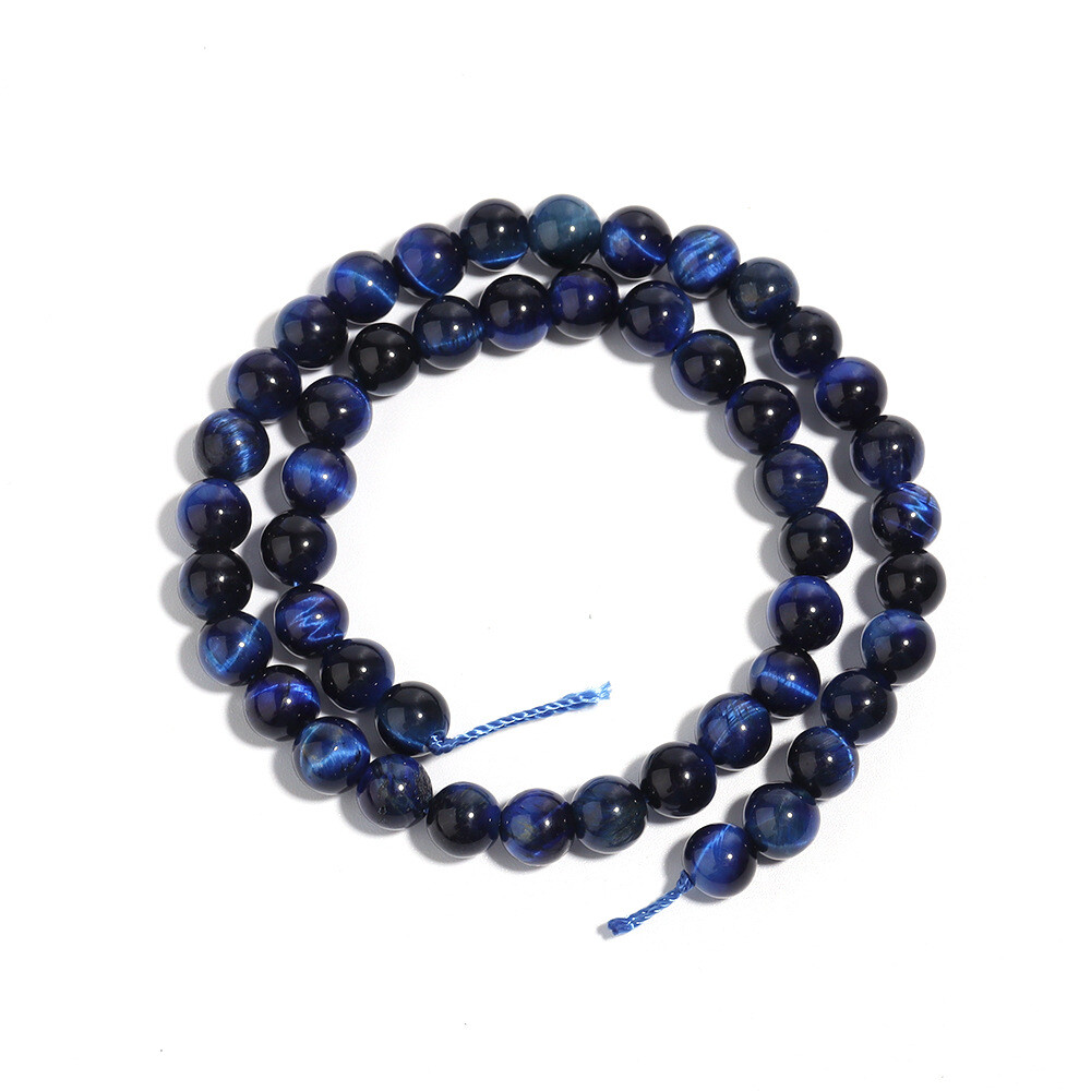 Natural Blue Tiger’s Eye Gemstone Smooth Round Loose Beads for Jewelry Making