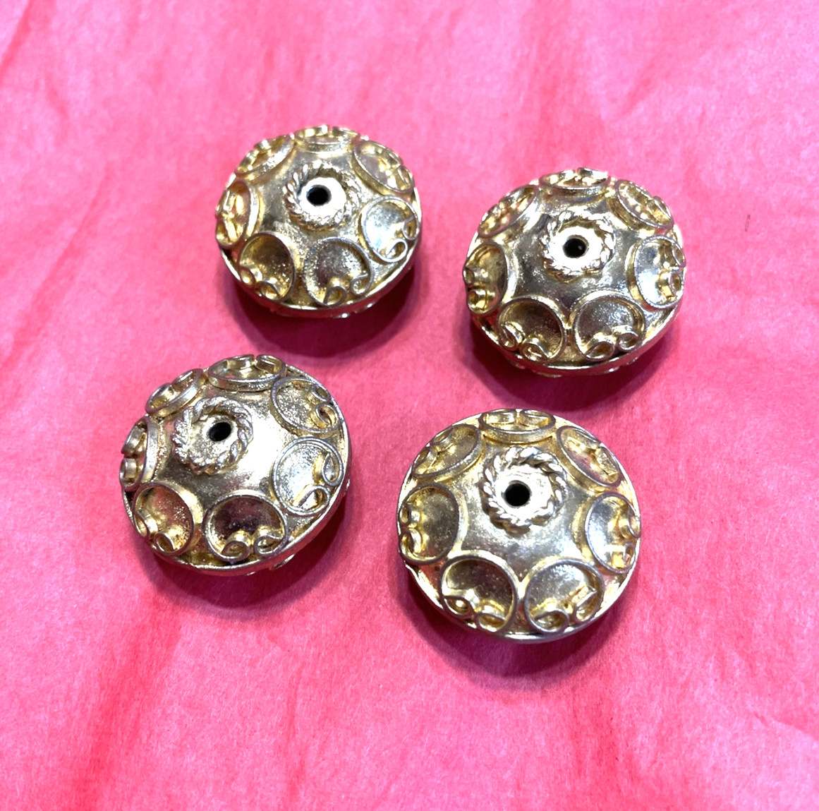 Bali Beads Lot Gold Tone 4pcs 15X26MM Focal Ornate Exotic Filigree Ethnic Tribal