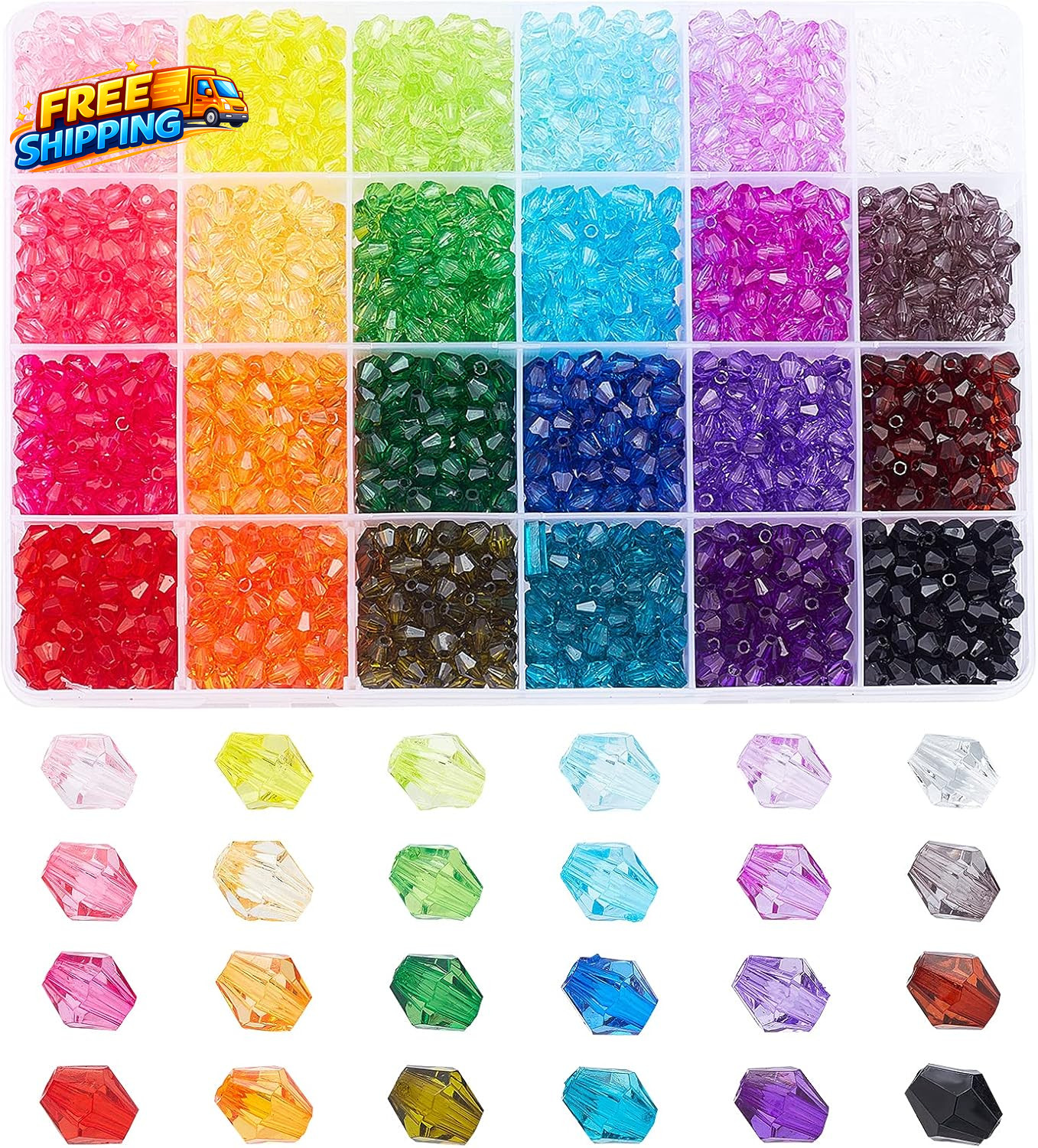 2160Pcs 6Mm Crystal Beads Bicone Bracelet Bead Faceted Acrylic Beads 24 Colors