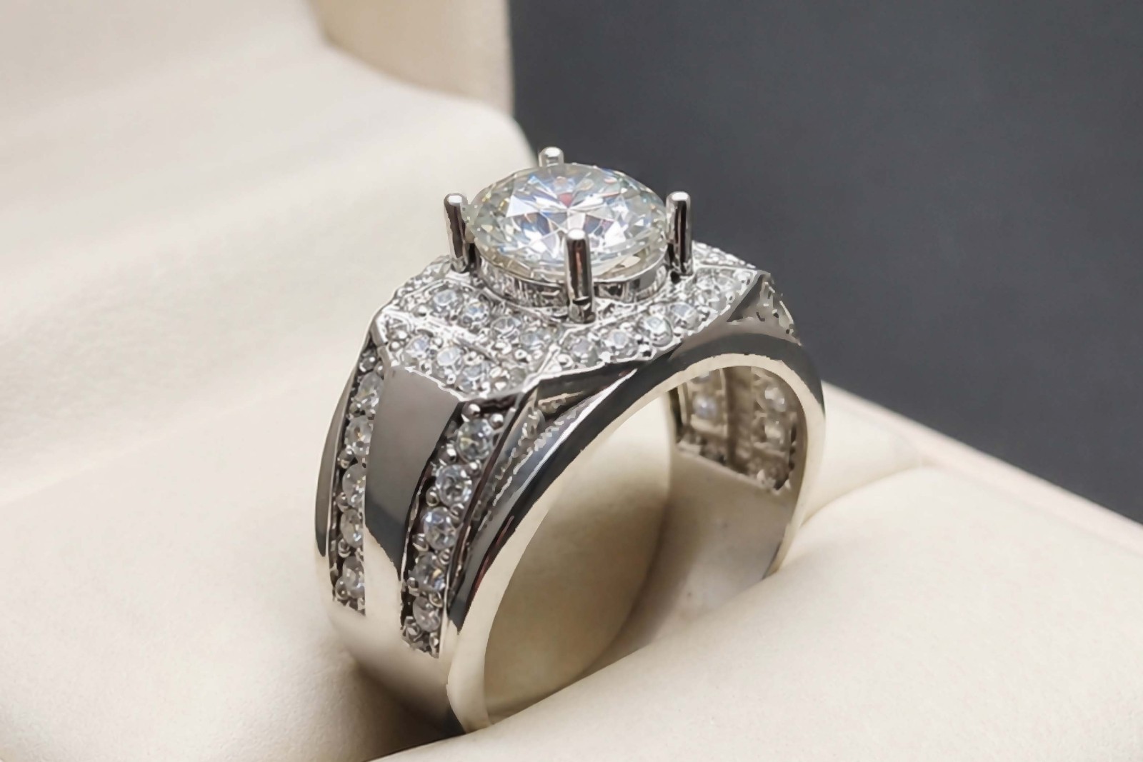 White Moissanite Diamond Sterling Silver 925 Handmade Women Elegant Channel Ring