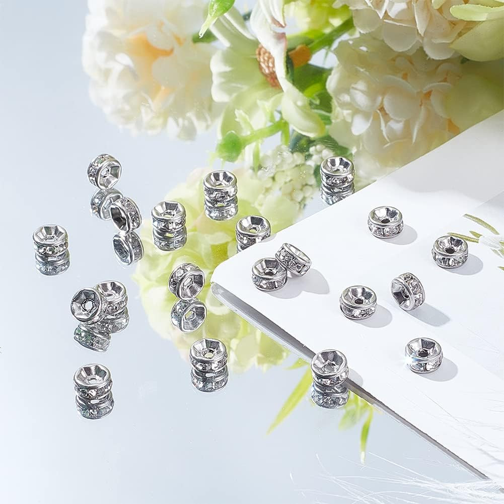 20 Pcs 6X3Mm Flat round 316 Stainless Steel Crystal Rondelle Rhinestone Spacer B