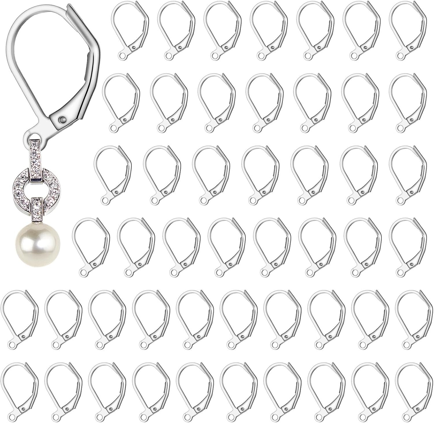 50 Pcs Leverback Earring Clasps, Leverback French Earring Hooks for Women Silver