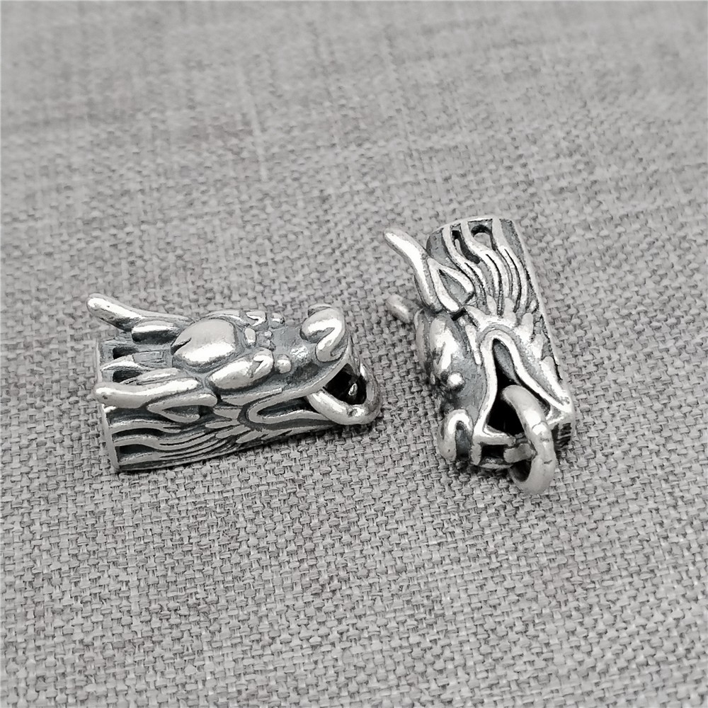 925 Sterling Silver Dragon Head Leather Cord End Cap for Bracelet, 1 piece