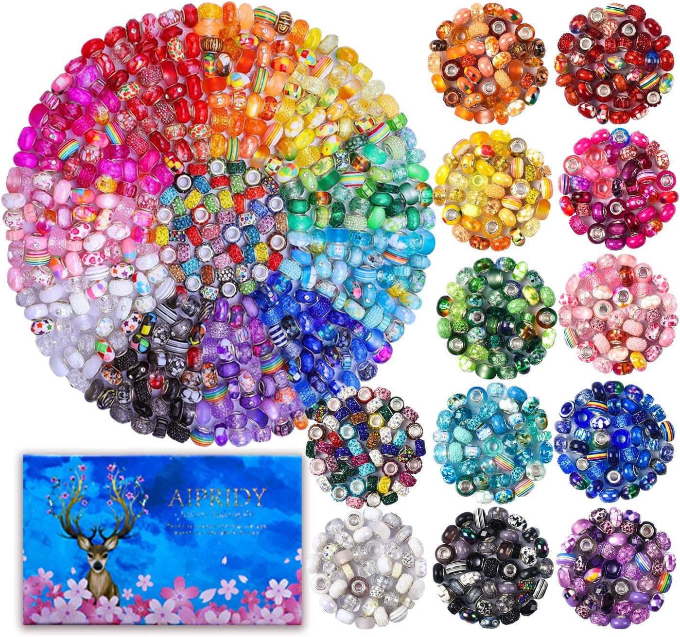 200 Pieces Assortment European Large Hole Beads Spacer Beads Rhinestone Craft Be