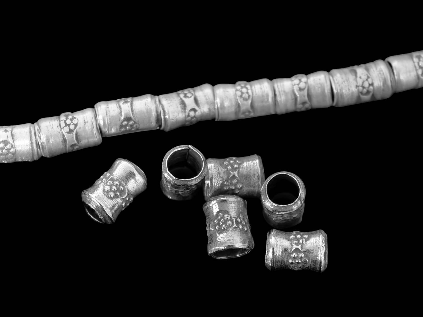 Silver beads Karen hill tribe silver 30 fancy print tube bead