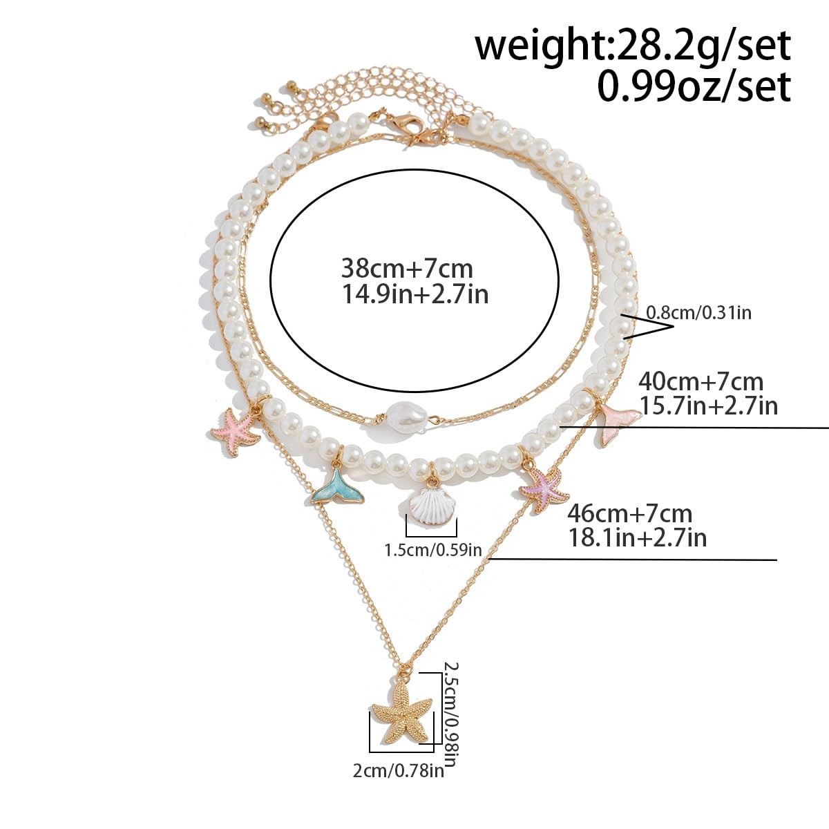 Gold Layered Seashell Starfish Necklace: Adult Women’s Boho Turtle Conch Starfis