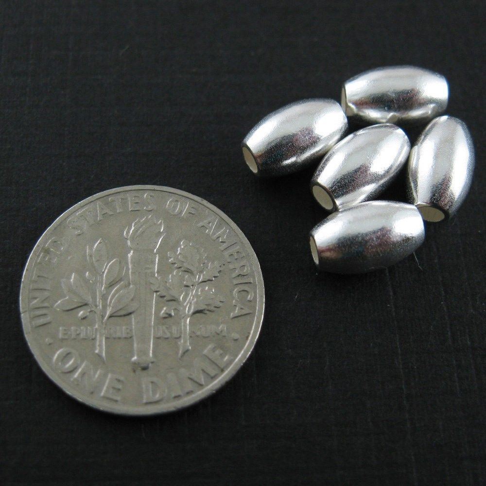 Sterling Silver 8x5mm Smooth Oval Beads (Sold Per 5 Pieces)