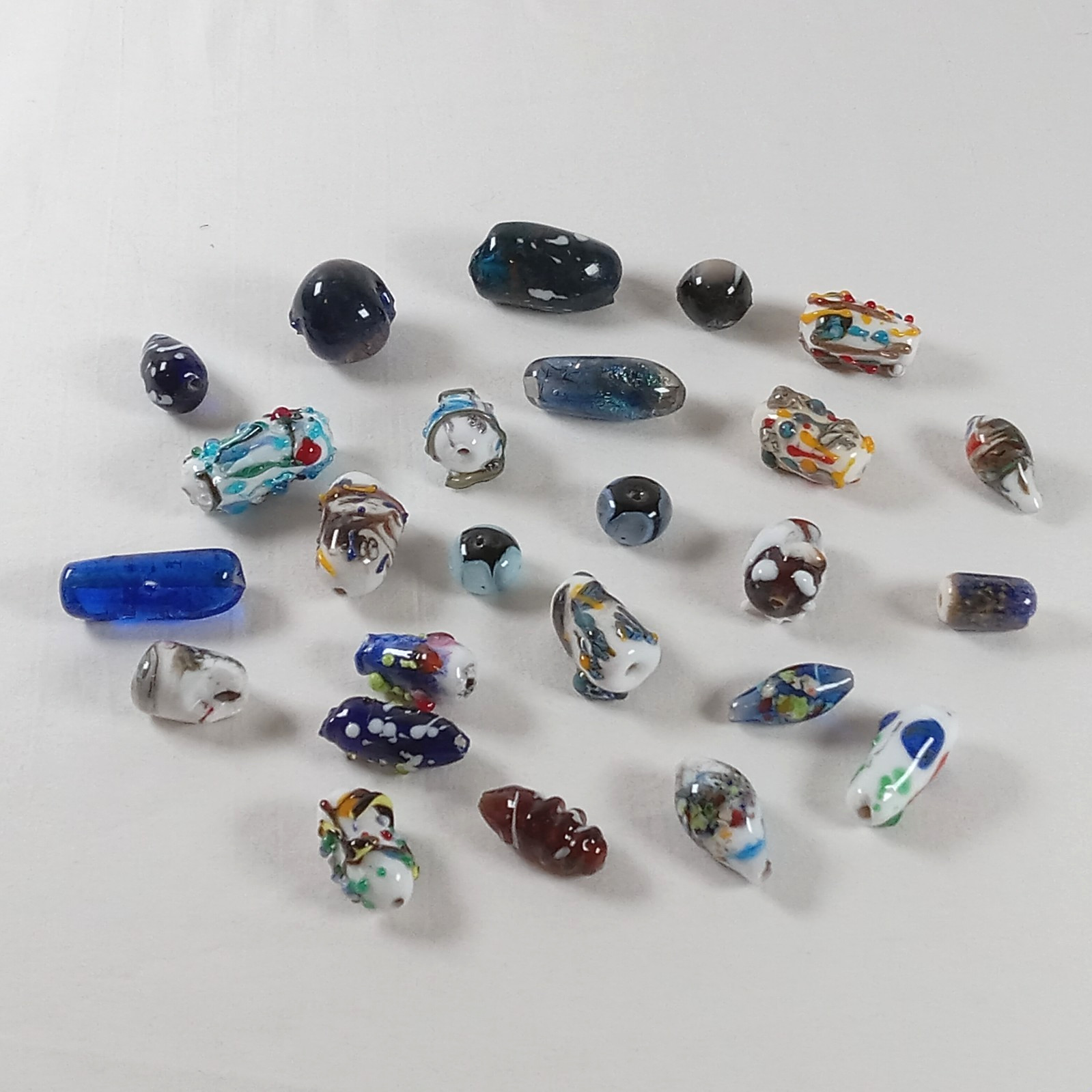 25 assorted vintage free form glass beads lampwork 12mm to 32mm pairs similar