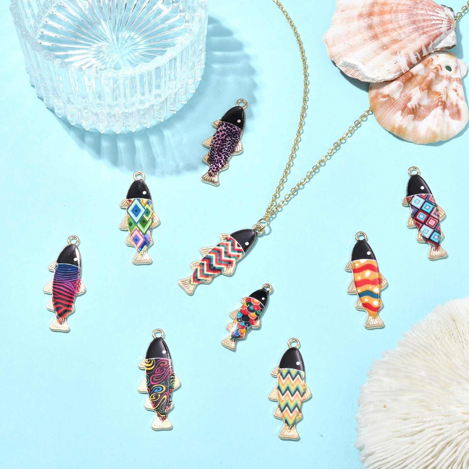 45pcs Rnamel Fish Charms Colorful Sea Animal Charms for Jewelry Making Necklaces