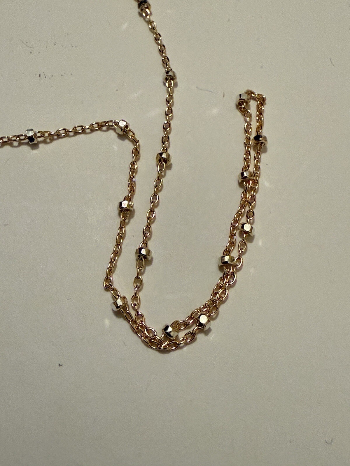 14kt gold fiiled satellite chain 1.4x1mm with silver bead, 16 inch
