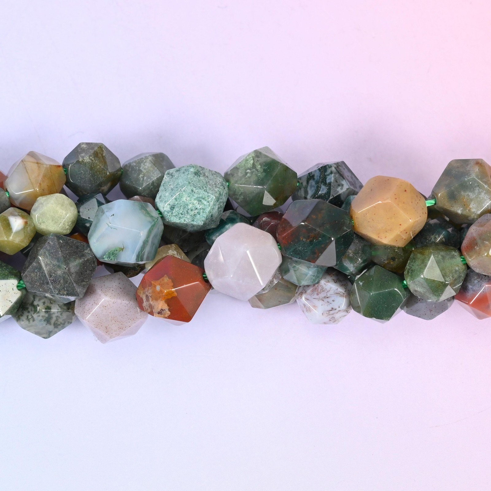 Indian Agate Beads: Faceted Diamond Star Cut, 6-10mm, 15.5 inch Strand