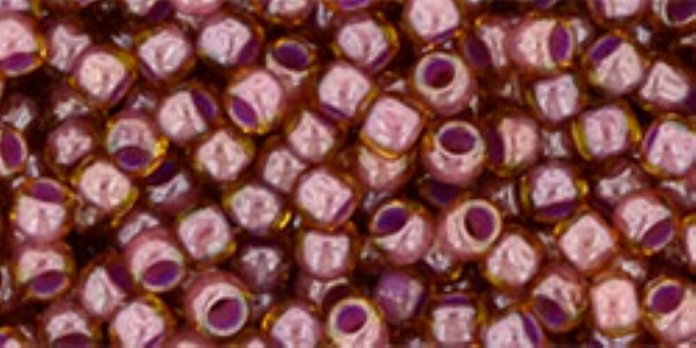 8/0, Toho Seeds, #960, Inside-Color Light TOPAZ/PINK Lined, 10 g, TR-08-960