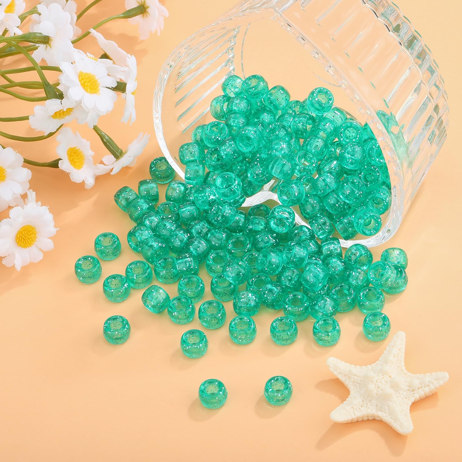500 Pcs Pony Beads for Jewelry Making Bulk 6x9mm Glitter Powder Plastic Hair …