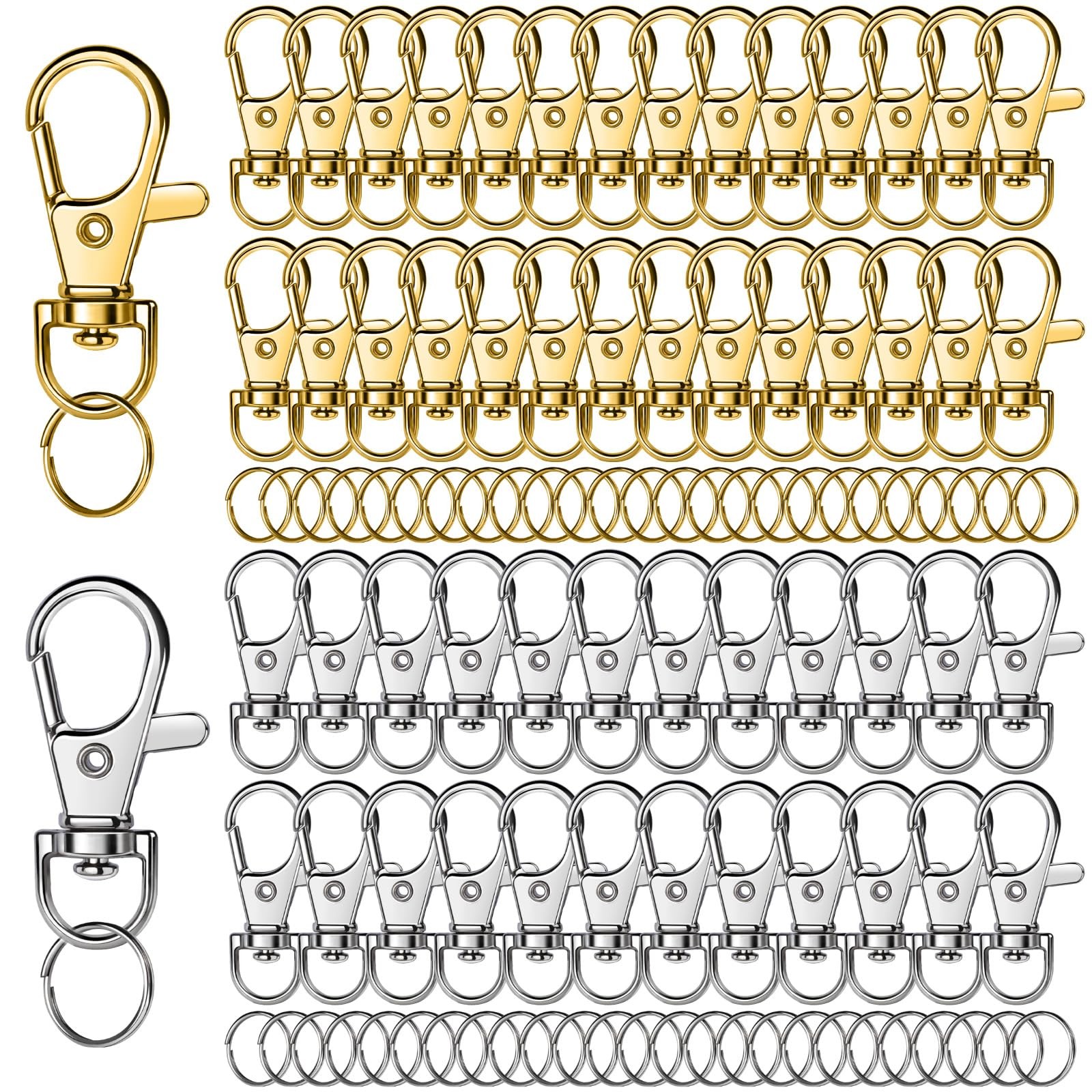 LEOBRO 100PCS Lobster Claw Clasps and Key Rings, Keychain Gold & Silver