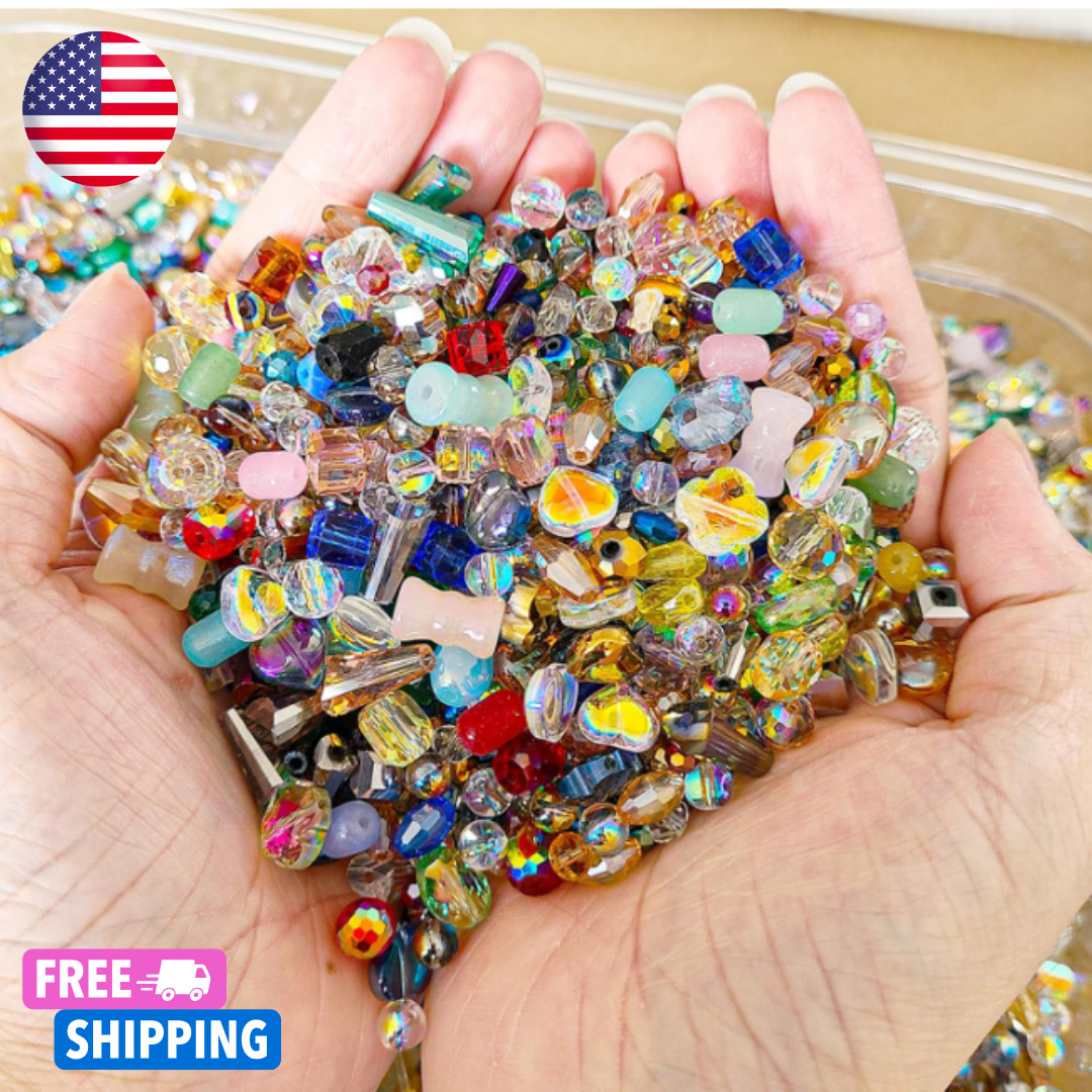 Half Pound Assorted Glass Beads 2-16mm Mixed Crystal Beads fr DIY Jewelry Making