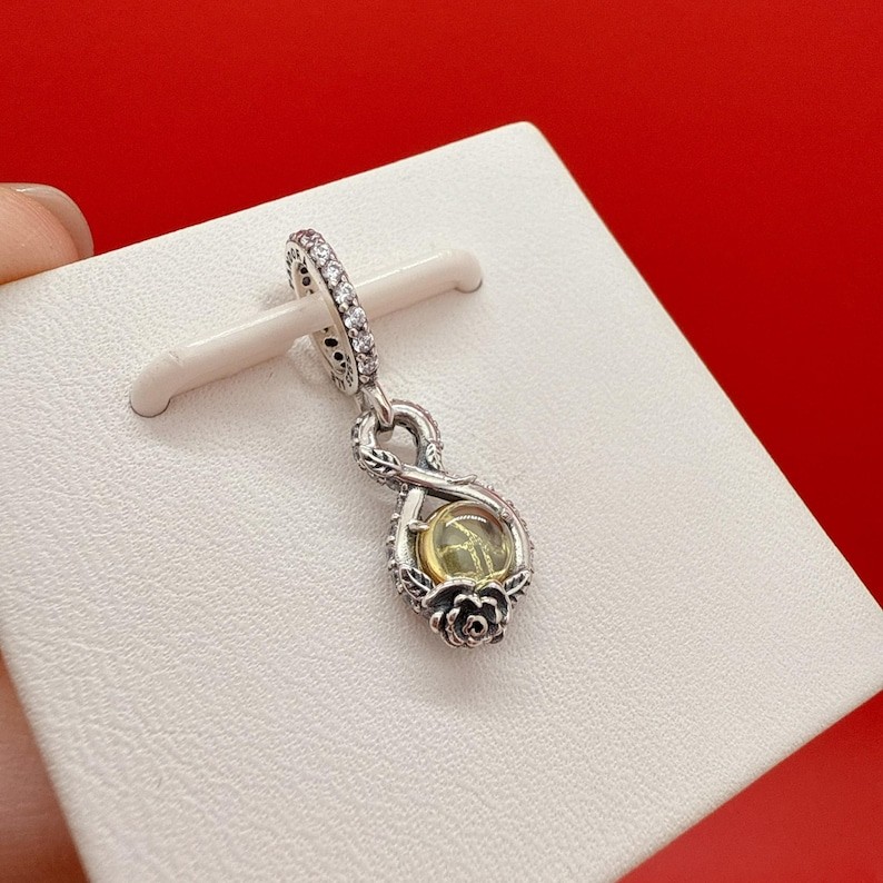 Sterling Silver Belle Infinity & Rose Flower Charm,Beauty and the Beast Charm