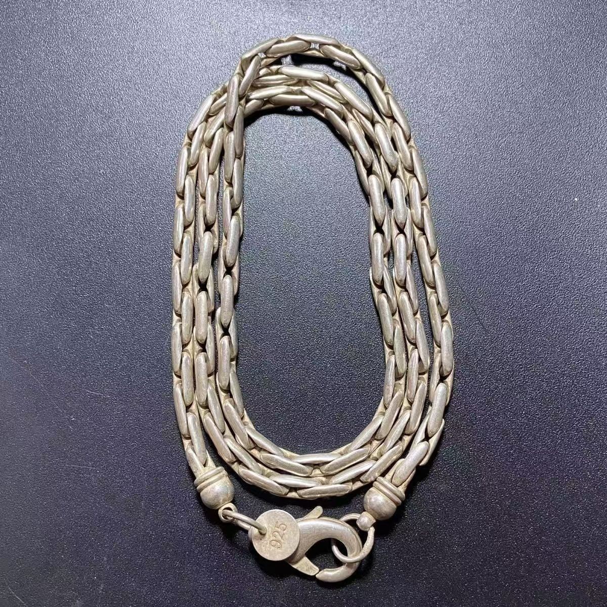 Ethnic Handmade Nepal Old Silver Necklace 925 Silver Braided Chain Vintage