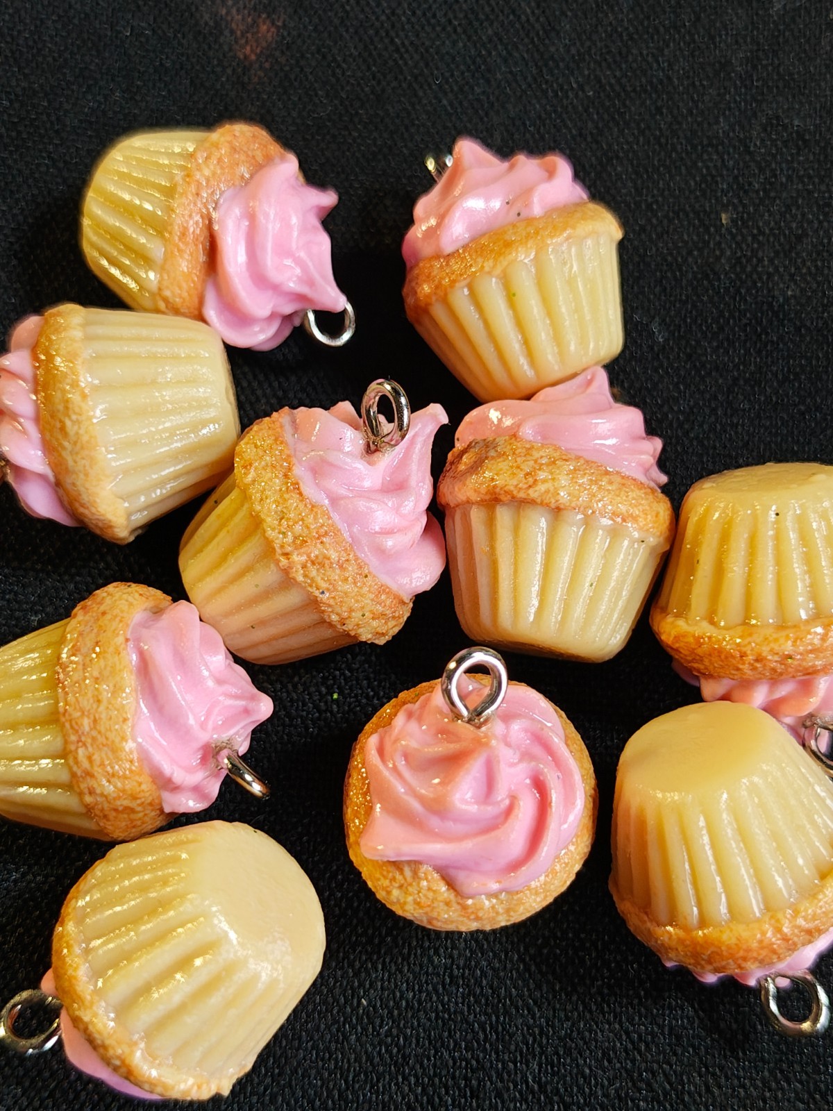 10 Cupcake Polymer Clay Charms Vanilla Straw design Necklace Jewelry Making DIY