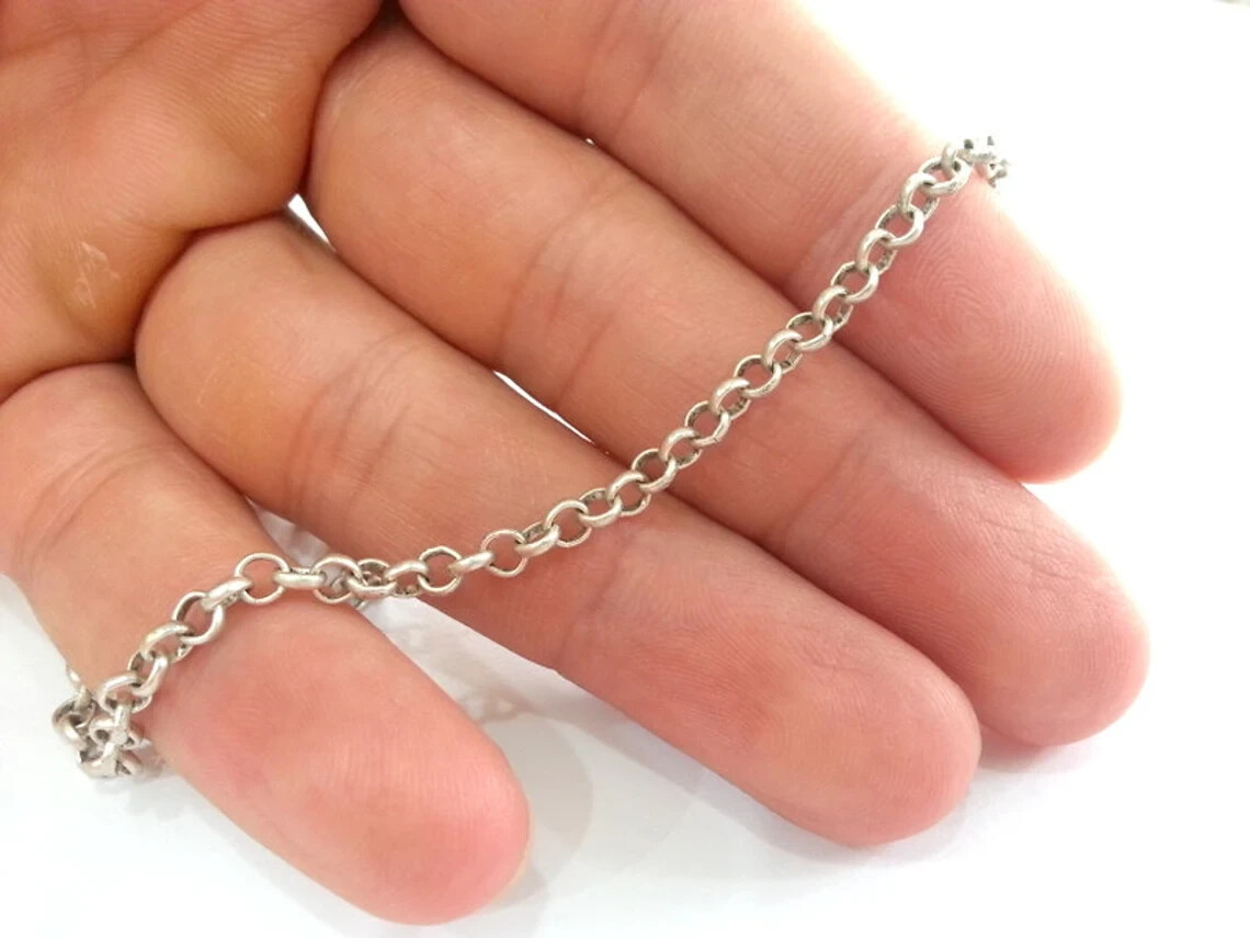 Silver Chain Antique Silver Plated Rolo Chain 1 Meter – 3.3 Feet (4 mm)