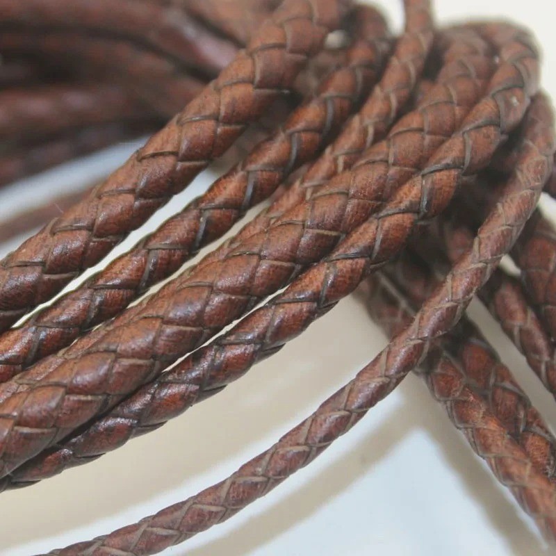 1m Brown Genuine Braided Leather Cord 3-5mm DIY Bracelet Jewelry Making Craft
