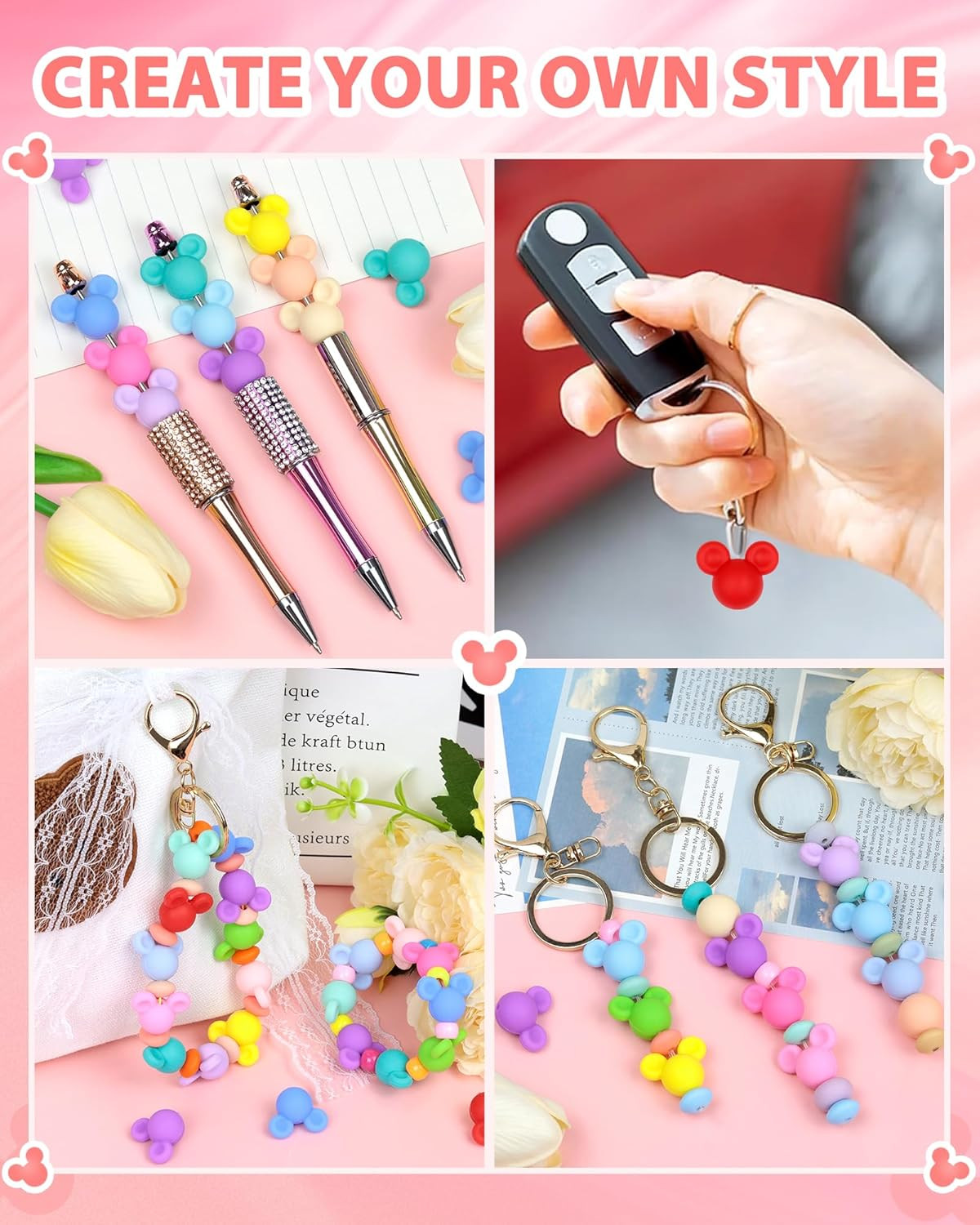 60 PCS Focal Beads – Mouse Focal Beads, Mouse Head Silicone Focal Bead for DIY