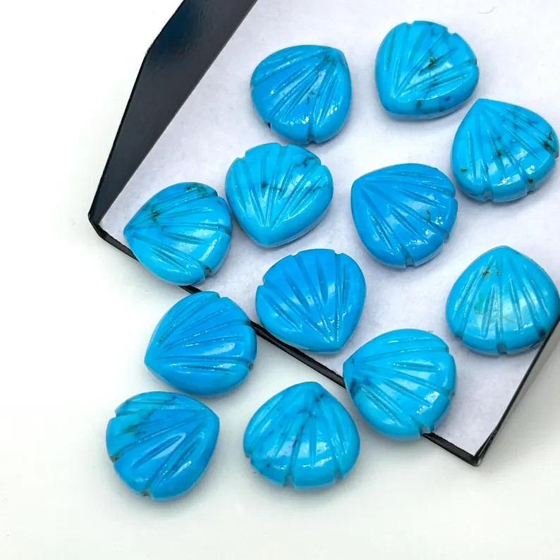 5Pcs Blue Turquoise Carved Shell Shape Beads, 12 MM Shell Beads,Carved Gemstone