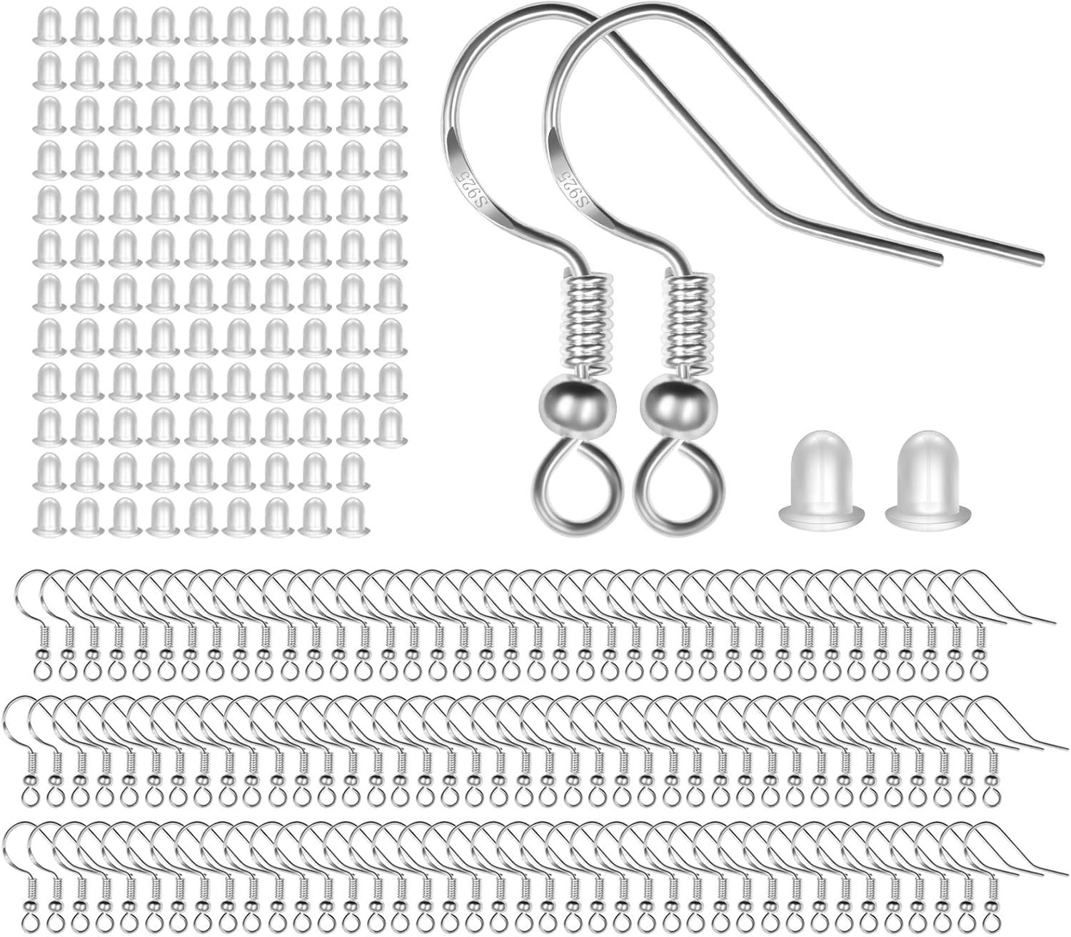 Sterling Silver Earring Hooks Fish Hooks Ear Wires 120pcs Hypoallergenic Jewelry