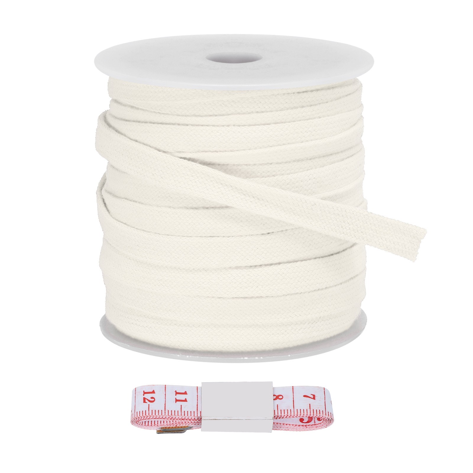 Flat Drawstring Cord 10mm x 27 Yd Replacement Flat Rope with Ruler White