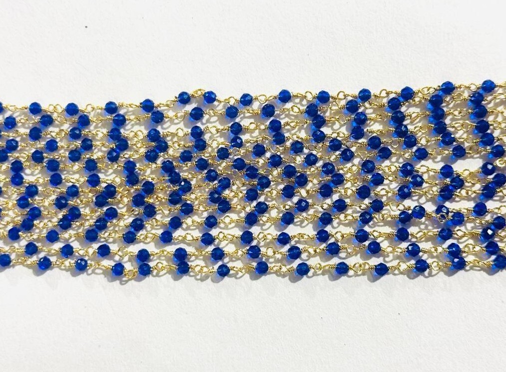 3mm Blue hydro beads bulk roll rosary chain, wire wrapped jewelry making rosary