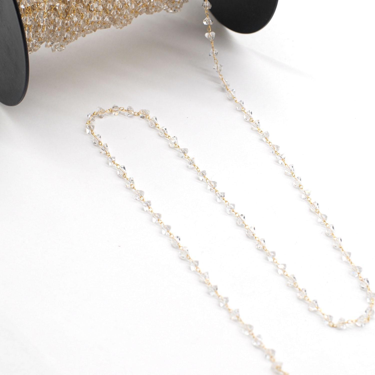 1Foot 18K Gold Plated Clear Glass Beads Chain for Necklace Bracelet GM503