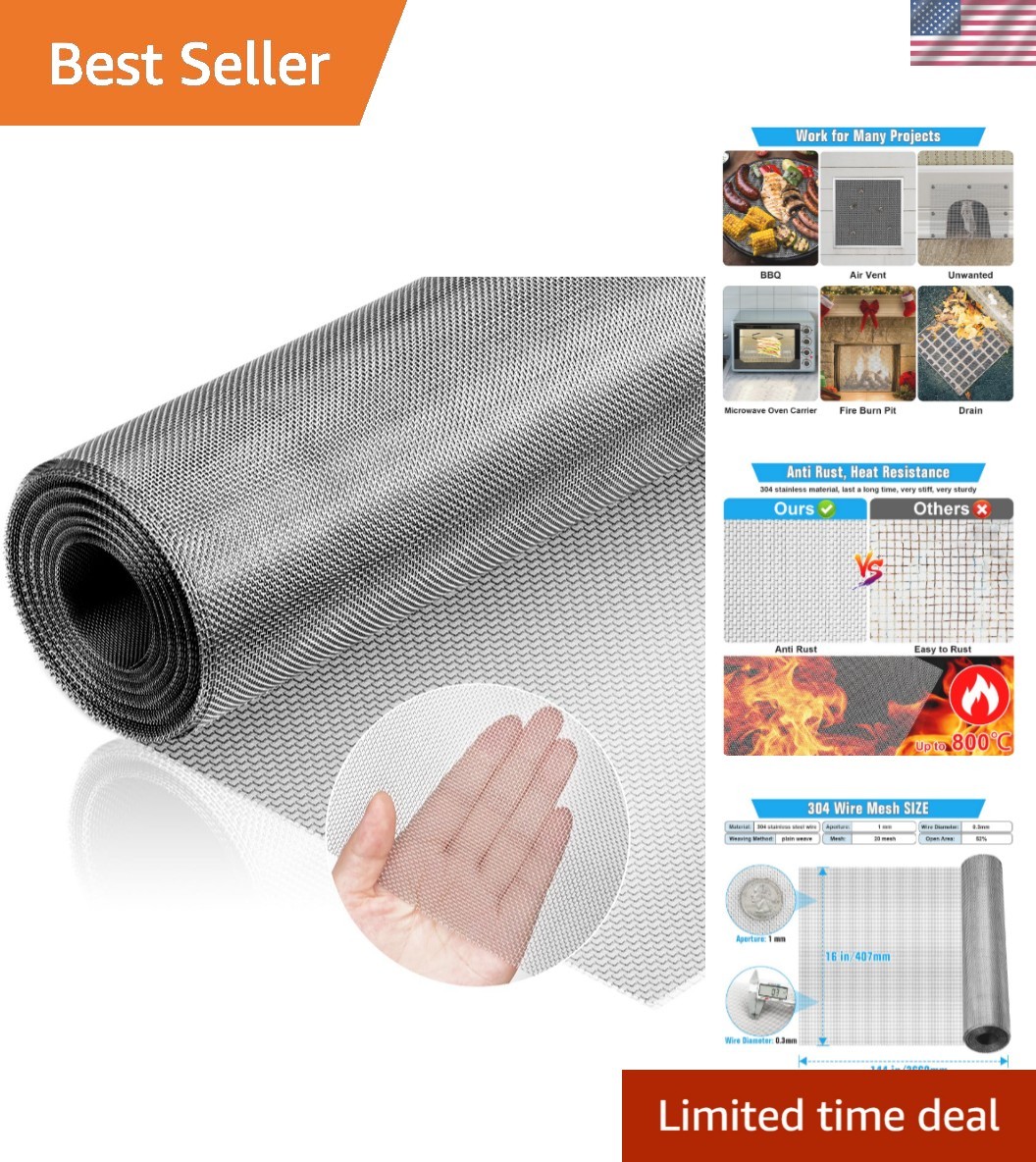 16″ x 144″ Stainless Steel Woven Mesh – Durable Airflow Screen for Various Uses
