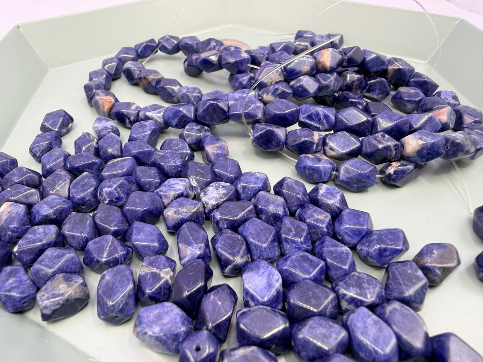 150+ Blue Sodalite Carved Gemstone Beads Rectangle Faceted Jewelry Making Lot