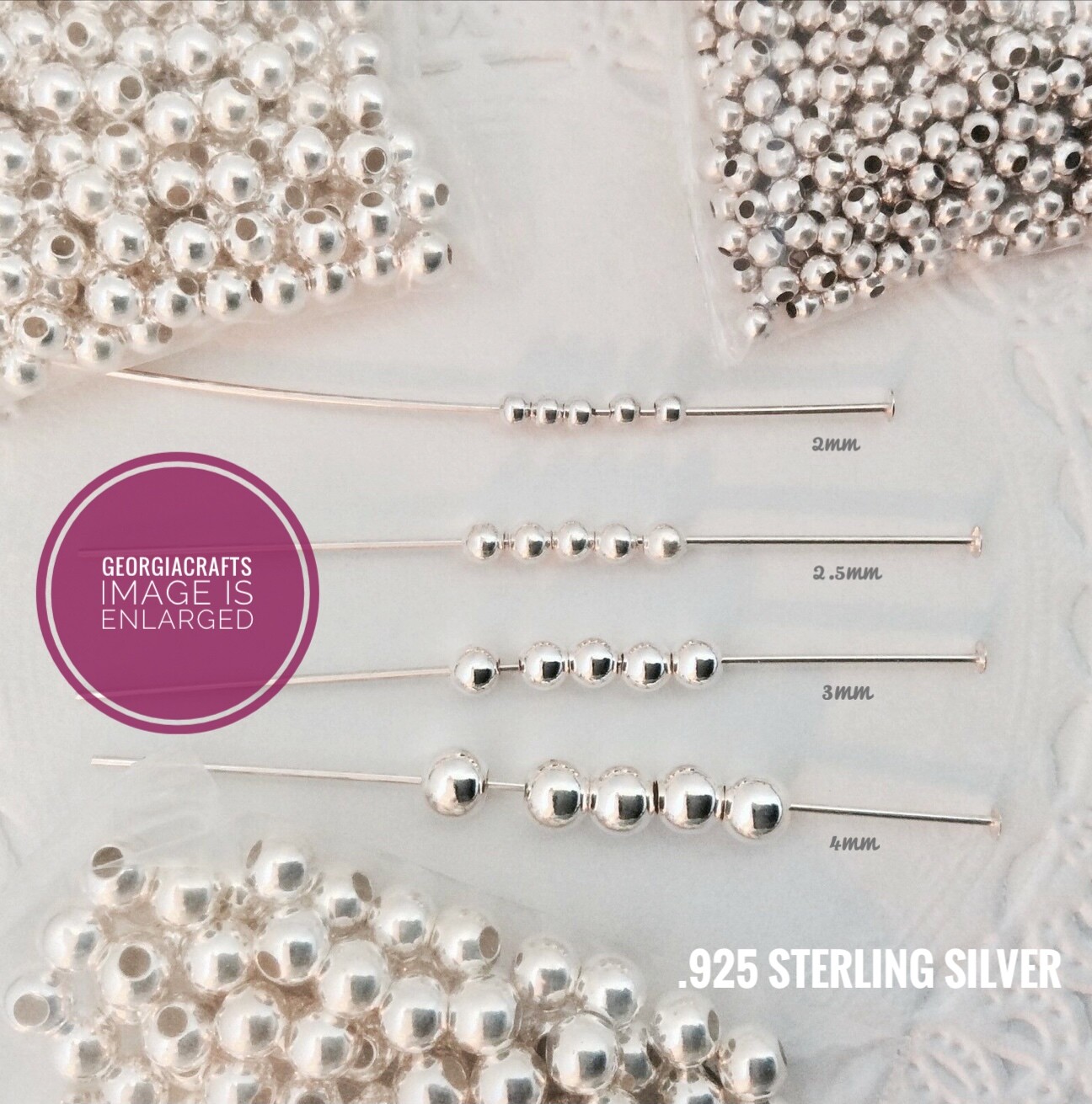 Sterling Silver .925 Seamless Round Beads – Choose Sz. 2mm – 4mm – 50 PC. PACK