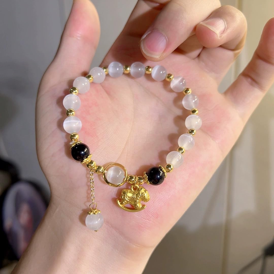 Chinese Zodiac Horse Bracelet for Women, Lucky Gemstone Beaded Bracelet wit – 01