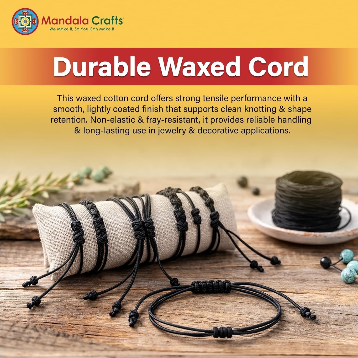 1mm Black Cotton Waxed Cord for Jewelry Making, 109 Yards – Waxed Cotton Stri…