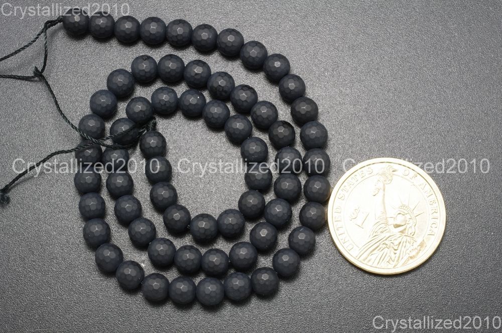 Natural Matte Black Onyx Gemstones Faceted Round Beads 4mm 6mm 8mm 10mm 15.5″