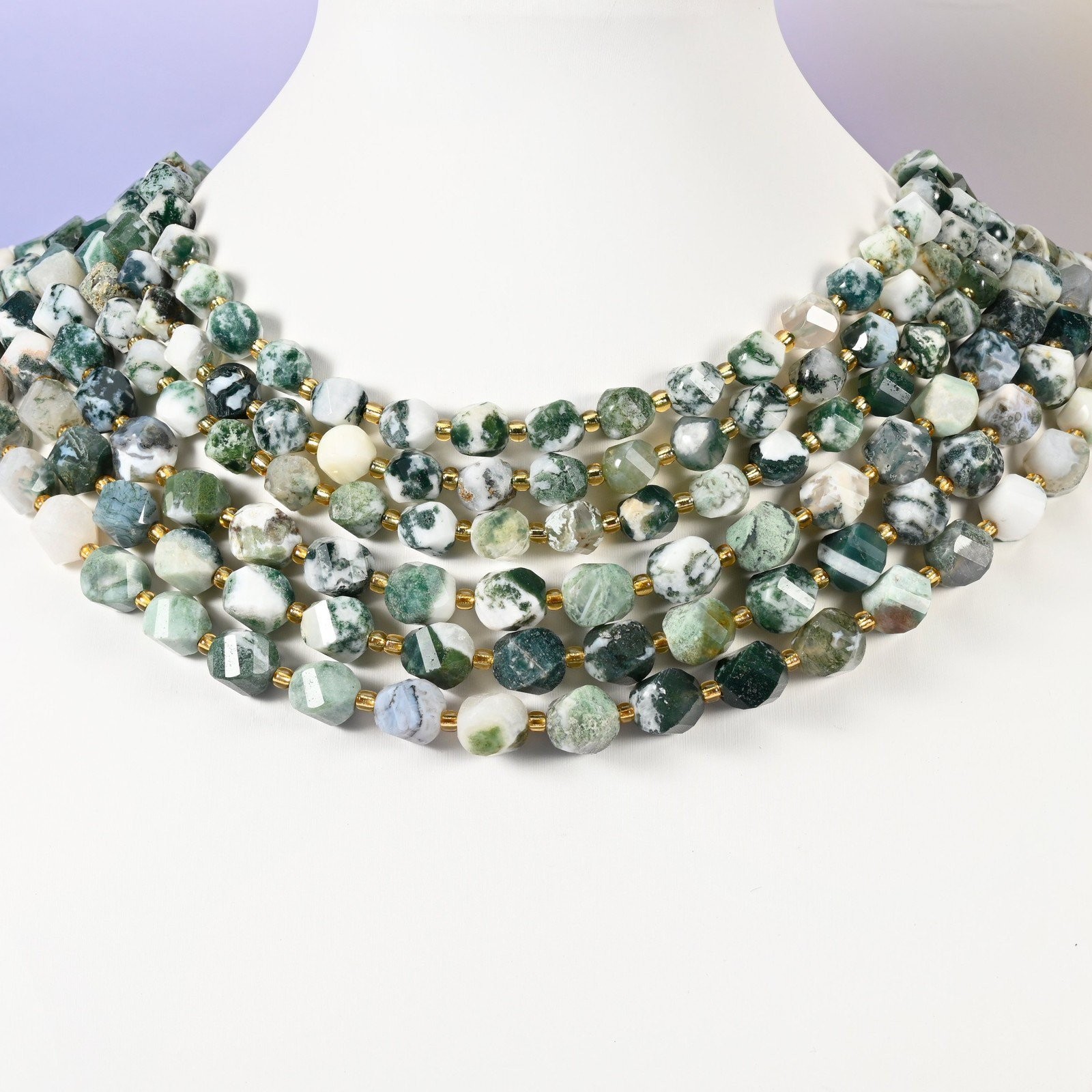 Tree Agate Faceted Spiral Twist Beads: Size 8mm 10mm, Jewelry Making