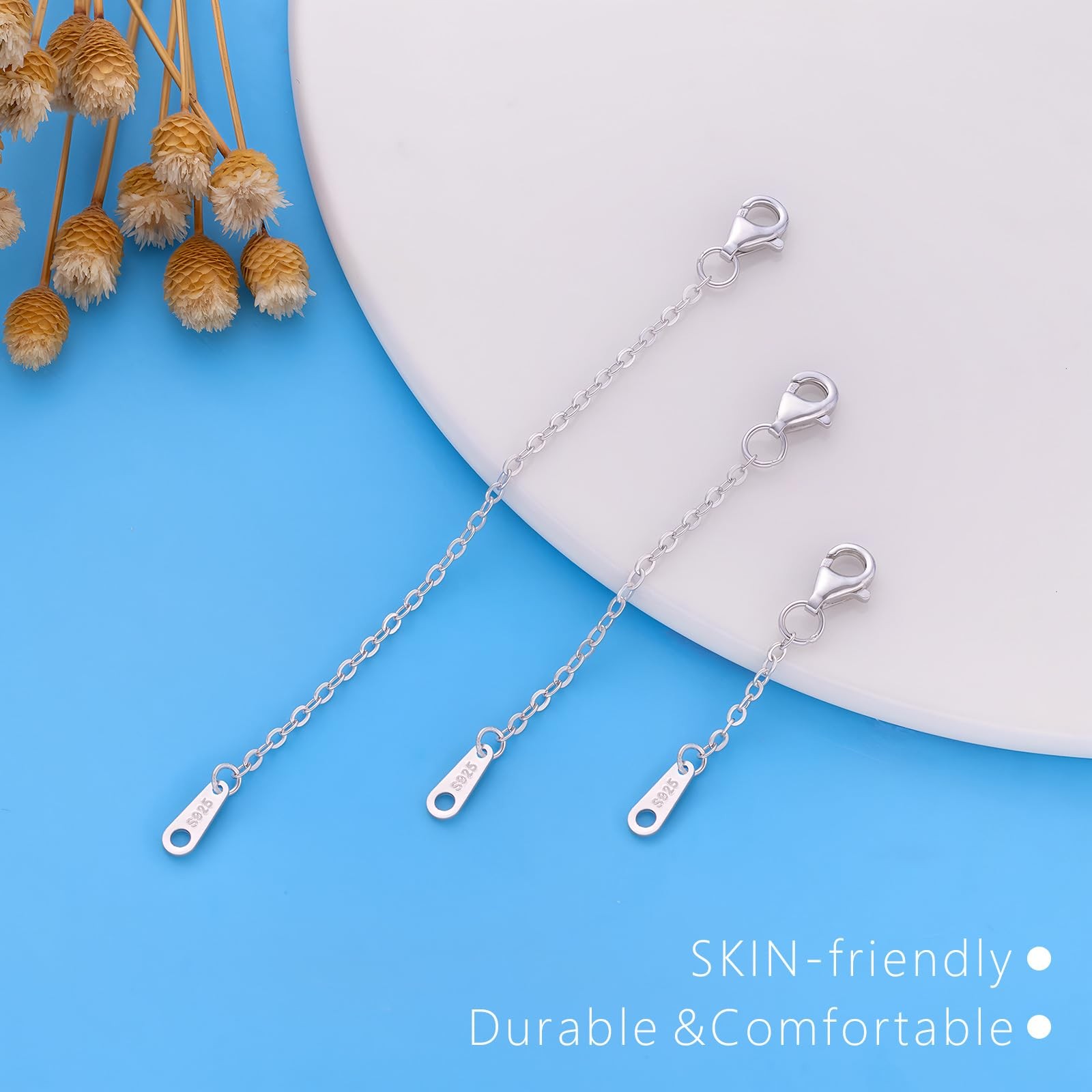 Sterling Silver Necklace Extenders Set – 3 Sizes for Perfect Fit