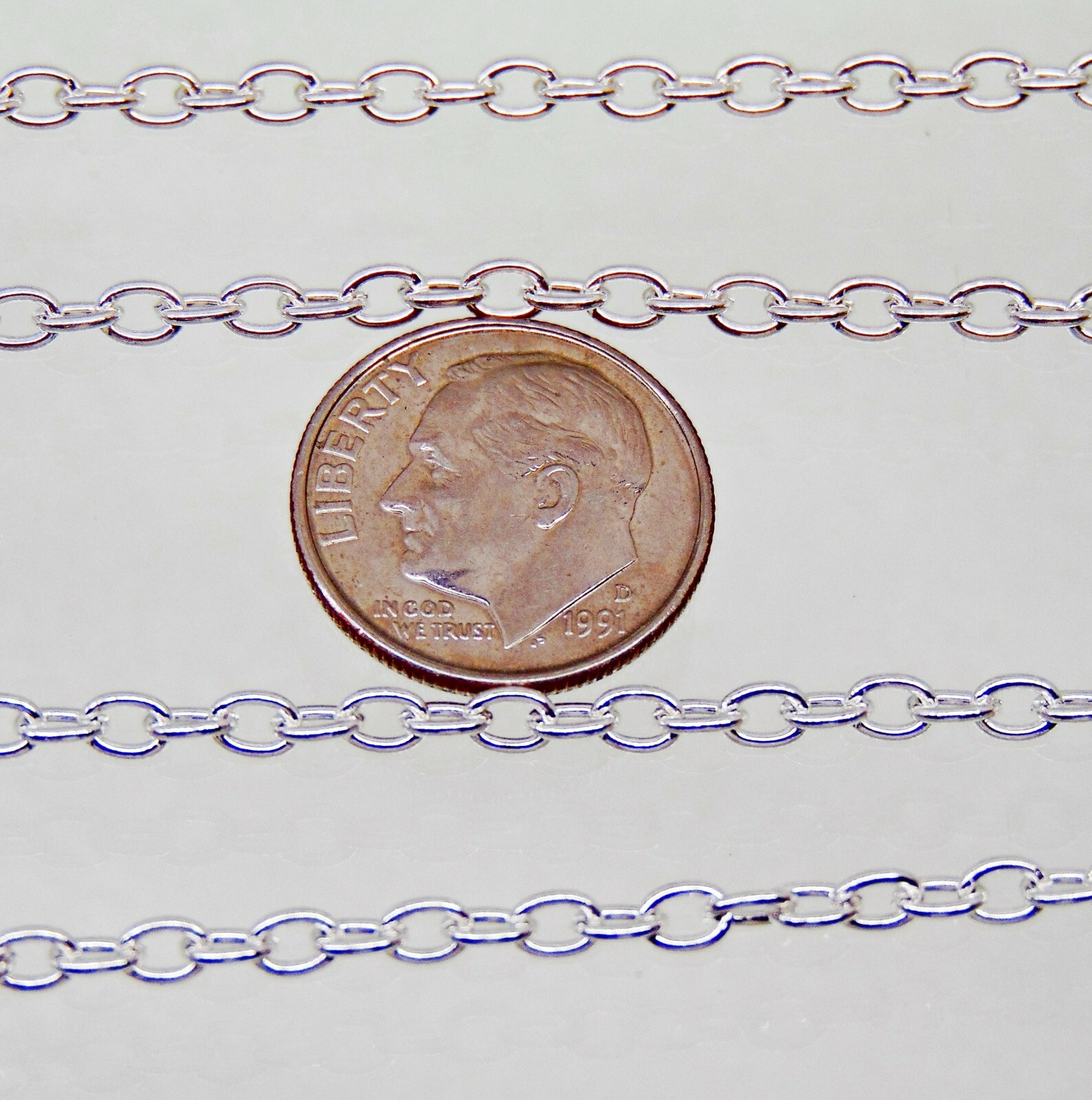 10 Feet 3mm x 4mm SILVER PLATED Cable CHAIN ~ BULK Lot Footage ~ Nickel-free