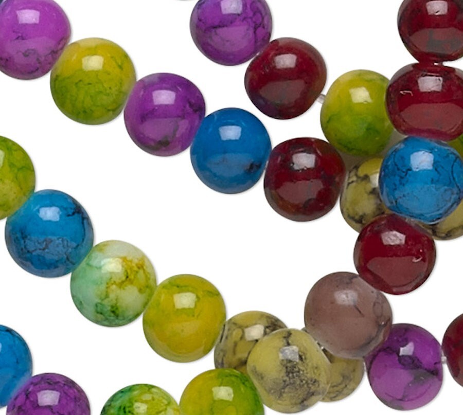 Jewel MultiColored 4mm Round Glass Bead Mix with 1mm Hole 36″ Strand