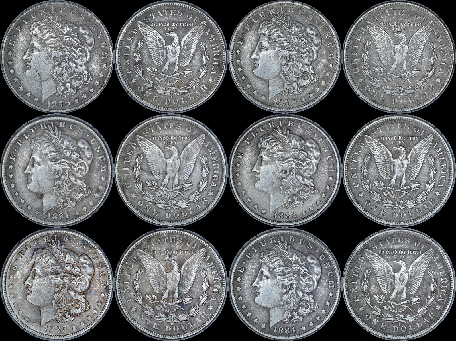1879,1880,1881,1882,1883,1884 6 Liberty Morgan Dollars – Replica-Copy Souvenir.