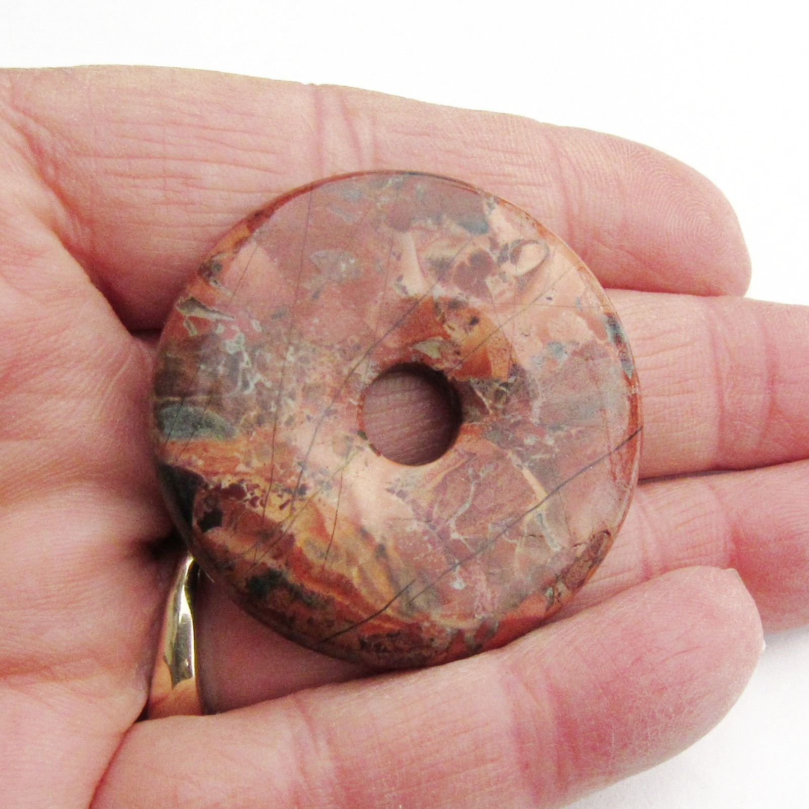 40mm Brecciated Jasper Stone Donut Pendant, Dark Rusty Red, Brown Earth Tones