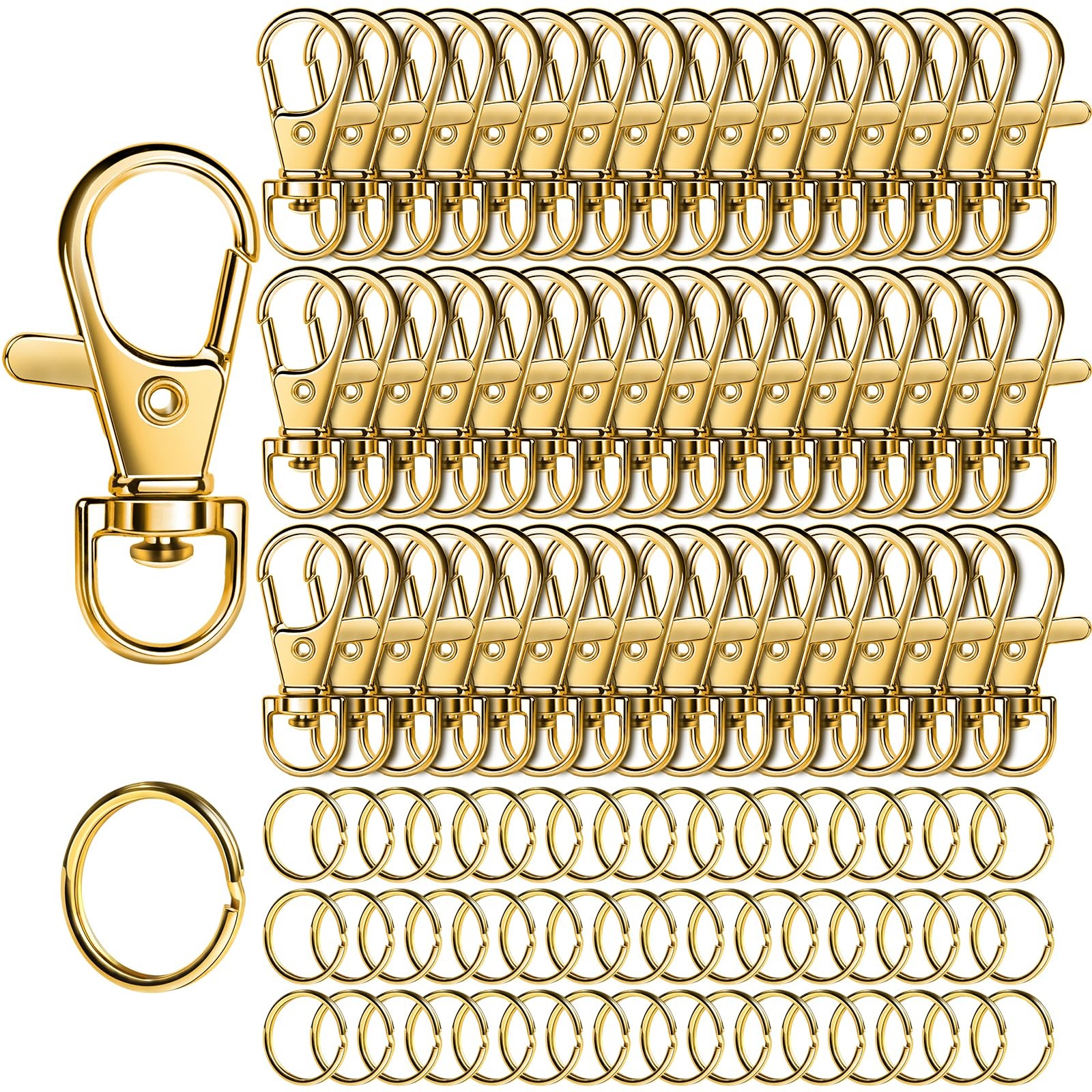 LEOBRO 100PCS Lobster Claw Clasps and Key Rings, 50PCS Keychain Clips Gold