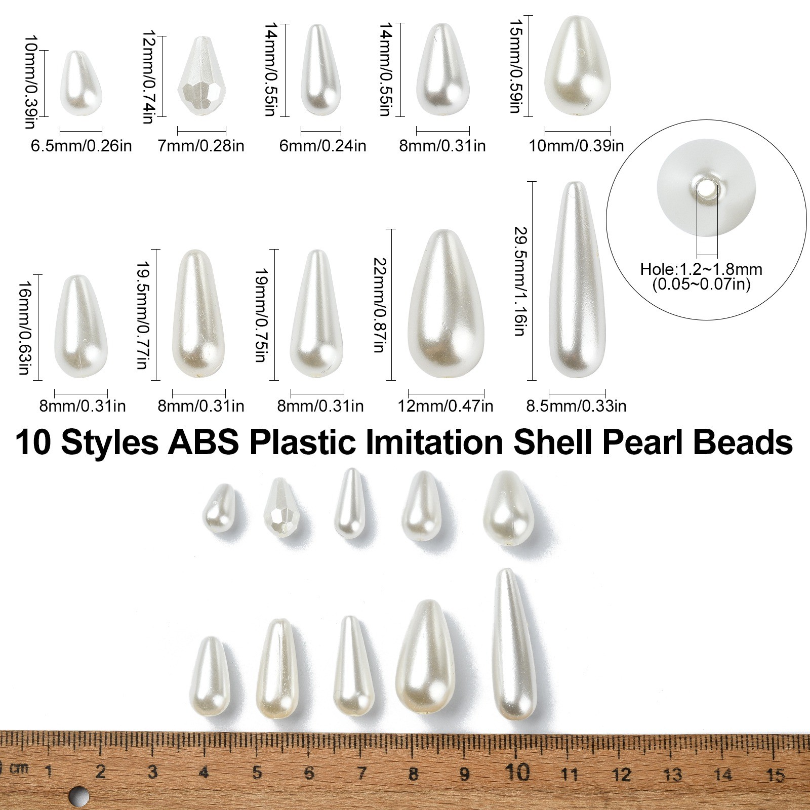 180pcs Teardrop Bead Water Drop Shape Bead Plastic Pearl Loose Beads for Jewelry