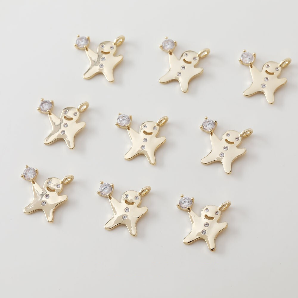 6p CZ Pave Gingerbread Man Charm,Cubic Zirconia Small Gingerbread People Pendant
