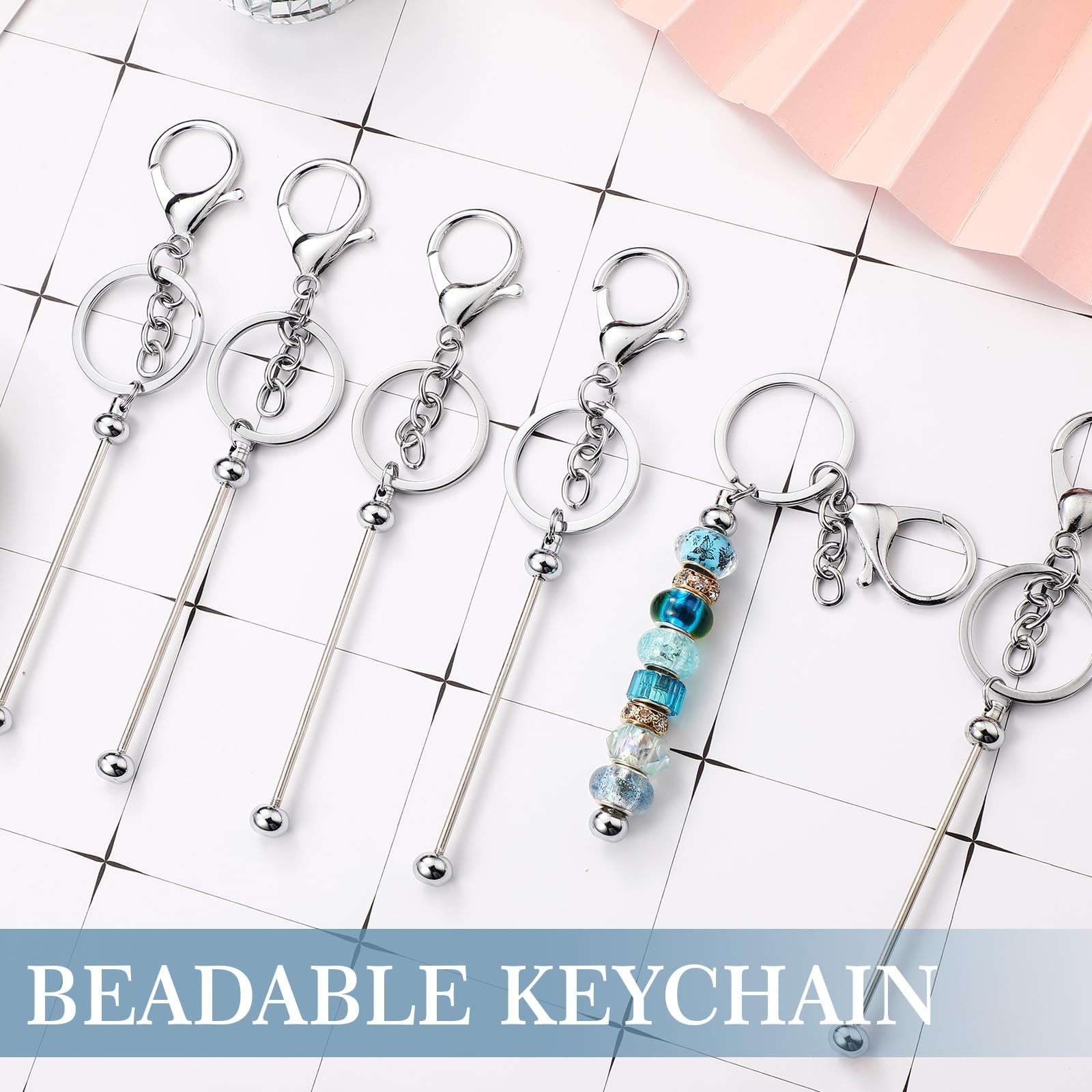 Huwena 6 Pcs Beadable Keychain Bars Blanks as shown in the pictures, Silver