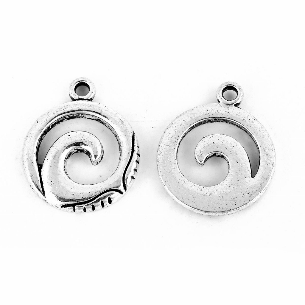Ocean Wave Charms – 17mm Antiqued Silver Plated Pendants C4573 – 10, 20 Or 50PCs