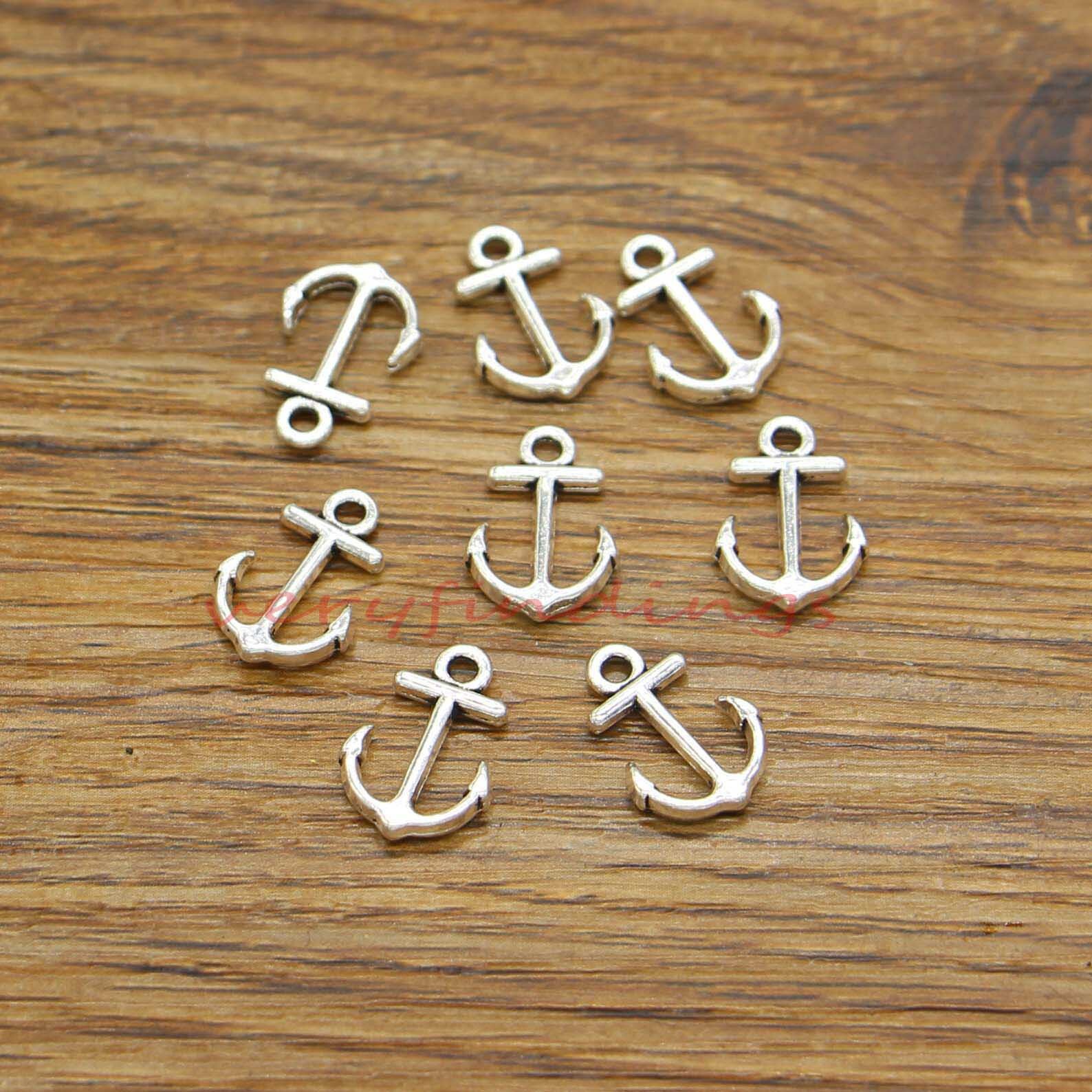 50 Anchor Charms Nautical Ship Sailing Bulk Charms Antique Silver Tone 11x15mm