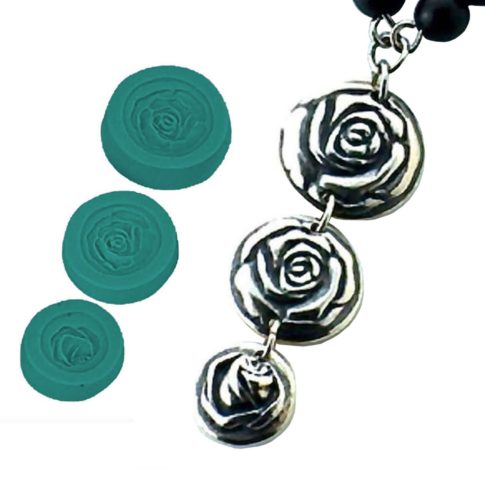 PMC Precious Metal Clay Silver 20mm Silicone Rose Pendant Push Mold